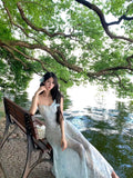 Daiiibabyyy  Korean Maxi Printing Dresses for Women Vestidos De Mujer Slim Waist Temperament Robe Femme Fashion Sexy Summer Slip Dress