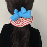 Daiiibabyyy  1PC Striped Hair Scrunchies With Puffy Bows, Colorful Cute Hair Ties, Fashionable Hair Accessories For Women