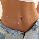 Daiiibabyyy  Sexy Double Layer Colorful Stone Chain for Women Crystal Butterfly Waist Bead Belly Chain Belly Belt Summer Beach Body Jewelry