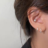 Daiiibabyyy 2PCS Stainless Steel Minimal Wave Hoop Earrings New Crystal Zirconia Small Huggie Thin Cartilage Earring Piercing Jewelry