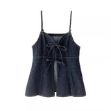 DAIIIBABYYY  -  Spring Women Camis Halter Sleeveless Bow Lace-up Denim Slim Vests Hot Girls Off Shoulder French Style Camisole Trendy Female Top