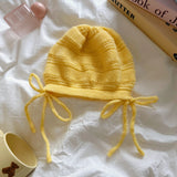 Daiiibabyyy  Ins Cute Bow Strap Knitted Beanies Cap Y2K Spring and Autumn Travel Thin Breathable Versatile Casual Sweet Woman's Hats