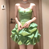 DAIIIBABYYY  -  French Retro Temperament Green Strapless Bubble Dress Women's Spring Summer Birthday Party Sleeveless Evening Dresses
