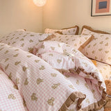 DAIIIBABYYY  -  French style pure cotton bed cover, four piece set on bed, 100 small floral all cotton duvet cover, bed sheet, lace style three