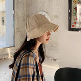 Daiiibabyyy Women Summer Sunhat Cotton Ponytail Bucket Hat Outdoor Beach Adjustable Sun Visor Hats Solid Color Foldable  Fisherman Cap