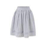 Daiiibabyyy  Spring French Style Fresh Slimming Blue Striped Lace Trimmed High Waist A-Line Short Skirt Half Skirt For Woman Casual HMJ9