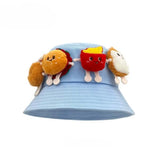 Daiiibabyyy  Breathable Sunscreen Basin Cap Adjustable French Fries Hamburger Fisherman Hat Plush Doll Lightweight Cartoon Sunshade Hat Kids