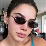 DAIIIBABYYY  -  Punk Y2K Sunglasses Female Outdoor Shades Rimless Driving Eyewear Glasses Retro Letter Oval Sun Glasses Oculos De Sol