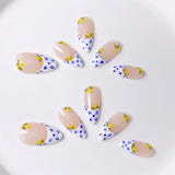 Daiiibabyyy  10pcs Handmade Floral Press-On Nails - Blue & Yellow Flower Design, Elegant Artistic Nail Supplies