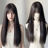Daiiibabyyy  Long Layered Straight Hair Wig for Women Heat Resistant Synthetic Wigs with Bangs aily Party Use Lolita High Temperature Wig