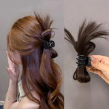 DAIIIBABYYY  -  Korean Fashion Women Hair Claw Lazy Feather Ponytail Claw Meatball Head Crab Clip Fake Hair Clamp High Ponytail Hair Accessories