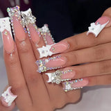 Daiiibabyyy  24Pcs Blue Long False Nails Butterfly Ballet French Cartoon  Wearable Fake Nails Full Cover Design Press on Nails Tips Art