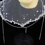 Daiiibabyyy  Vintage Pearls Beads Brides Veil Tassels White Wedding Veils Tulle Short Bride Head Gauze Headdress