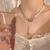 DAIIIBABYYY  -  Elegant White Imitation Love Splicing Pearl Choker Necklace Big Round Pearl Wedding Necklace for Women Charm Fashion Jewelry