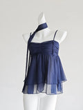 DAIIIBABYYY  -  Spicy Girl Off-shoulder Sleeveless Chiffon Camisole Women's 2024 Summer Sexy Backless Niche Scarf Suspender Tops Female Clothing