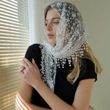 Daiiibabyyy  Simple Floral Printed Lace Triangle Scarf Embroidered Ethnic Style Lace Head Scarf for Women Lightweight Scarf Accessories