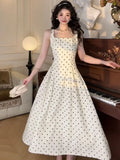 DAIIIBABYYY  -  Elegant French First Love Gentle Style Kikyo Square Neck Polka Dot Dress Retro Style Slimming Strap Dresses