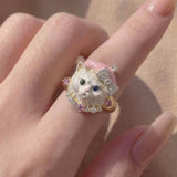 Daiiibabyyy  Cute Simulation Pet Ring Sweet Pink Hat Kitten Dog Ring Fun Animals Lovers Hand Jewelry Accessories for Women Girlfriend Gifts