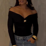 Daiiibabyyy  European American New Autumn Tight Sexy One-shoulder Long-sleeved Slim Fit