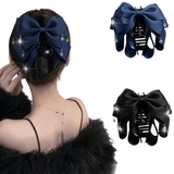 Daiiibabyyy  2Pcs Non-Slip Multi-Layer Bow Hair Claw Large Size Satin Fabric Tassel Pendant Shark Clip Acrylic Crystal Teardrop Hair Clips