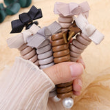 DAIIIBABYYY  -  2pcs Bow Elastic Rubber Bands for Women Girls Telephone Wire Hair Ties Loop Spiral Coil Hairbands Ponytail Holder Accessories