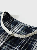 DAIIIBABYYY  -  Women's French Plaid Lace Edges O-neck Sleeveless Vests Summer Niche Loose Short Slim Single-breasted Tank Tops Female Clothing