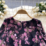 DAIIIBABYYY  -  Elegant sweet  asymmetrical print o-neck puff Sleeve Dress Vacation Slim Women Party mermaid summer dresses