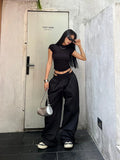 DAIIIBABYYY  -  Y2K Black Cargo Pants Women Streetwear Lace Up Baggy Sweatpants Harajuku Oversize Wide Leg Joggers Gyaru Track Trousers