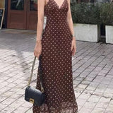 Daiiibabyyy  Women Polka Dot Print Sexy Lace Camisole Backless Long Dress Summer Fashion And Casual Comfortable Suitable For Vacation Dating