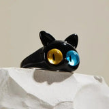 Daiiibabyyy 2024 New Cute Green Monster Rings Women Fashion Sweet Two Color Cat Eyes Open Couple Ring Wedding Finger Accessories Jewelry