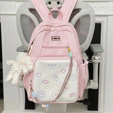 Daiiibabyyy  Women Students Sweet Patchwork Contrast Color Backpack Preppy Y2k Aesthetic Cute Schoolbags High-capacity Kawaii Chic Backpacks
