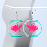Daiiibabyyy  Cute Glitter Acrylic Fish Tank Dangle Earrings for Women Colorful Marine Animals Drop Earring Summer Beach Jewelry Accessory