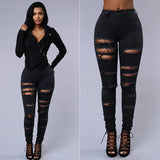 Daiiibabyyy  Women's Black High Waist Jeans Distressed Cotton Denim Pants Ripped Five Pocket White Cuffed Hem Slim Fit Jeans