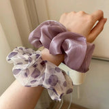 DAIIIBABYYY  -  Summer Purple Polka Dot Mesh Satin Scrunchies Temperament Large Elastic Hair Bands Makeup Ponytail Holder Sweet Hair Tie Ropes