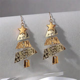 Daiiibabyyy  Gold and Silver Color Christmas Tree Earrings Metal Pendant Hoop Drop Earring For Women Ear Hook Fashion Party Accessories Gifts