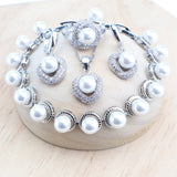 Daiiibabyyy White Pearls Silver 925 Jewelry Sets  For Women Bridal Earrings Bracelets Rings Pendant Wedding Set Necklace Zirconia Jewellery