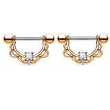 DAIIIBABYYY  -  1 Pair Stainless Steel Love Heart Shape Nipple Piercing Cubic Zirconia Butterfly Crown Barbell Tongue Piercing Body Jewelry