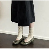 Daiiibabyyy  Ballet Style Vintage Pleated Split Toe Women Pumps Fashion Soft Leather Rivet Bowknot 5CM High Heels Casual Tabi Loafers Shoes