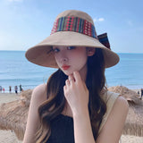 DAIIIBABYYY  -  National Style Spring and Autumn New Hat Women's Travel Folding Fisherman's Hat Sun Protection Sunshade Hat Large Brim Sun Hat