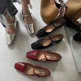 Daiiibabyyy 2024 Spring New Women Mary Jane Shoes Fashion Round Toe Shallow Slip On Ladies Flat Shoes Soft Sole Outdoor Dress Ballerina