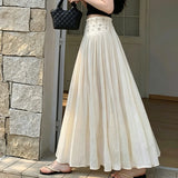 Daiiibabyyy  Women Bohemian Vacation Skirt High Waisted Solid Pleated Summer Skirt A Line Beach Vintage Yellow Casual Preppy Style Skirt