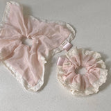 Daiiibabyyy  1PC Pink Lace - Trimmed Hair Accessories Set, Romantic Scrunchies For Women, Elegant Hair Ties For Daily And Party Wear