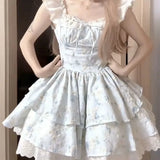 DAIIIBABYYY  -  Hot Girl Lace Flying Sleeve Floral Dress for Women's Summer Slim Fit Square Collar A-line Short Dress Fashion Female Clothes