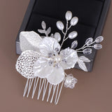 Daiiibabyyy  A bridal wedding headpiece, gold leaf hollow mesh pearl flower small hair comb, hair accessory, dress accessory