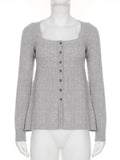 DAIIIBABYYY  -  Casual Solid A-Line Cardigans Basic Square Collar Long Sleeve Sweaters Women 2025 Spring Autumn Fashion Streetwear Lady
