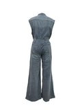 DAIIIBABYYY  -  Solid Spliced Button Minimalist Denim Jumpsuits for Women Lapel Sleeveless High Waist Casual Jumpsuits Female Fashion New
