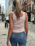 Daiiibabyyy Sweet Pink Lace Camisoles For Women 2024 Summer Ladies U Neck Cotton Sleeveless Tank Tops Female Vintage Cute Slim Crop Top