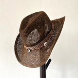 Daiiibabyyy  Hollow Out Breathable Handmade Woven Straw Hat Men Women Summer Sunshade Rolled Brim Western Cowboy Hat Shell Vintage Beach Hat