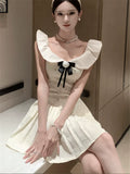 DAIIIBABYYY  -  French Court Style Apricot Flower Mini Dress Fashion Slash Neck Ballet Strapless Pleated A Line Dress Off Shoulder Party Dress