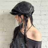 Daiiibabyyy  Spring New Rivet Punk Style Leather Beret Women Hat Pleated Design Spice Girls Fashion Beret Trendy Ladies Cool Chic Beret Hat